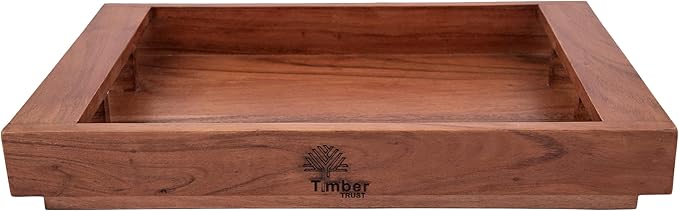 Acacia Wood Serving Tray with Handles – 15x10x2 Inch Decorative Tray for Breakfast in Bed, Dinner, Appetizers, Coffee Table, BBQ, Patio & Party – Perfect for Lap & Couch Use-CasaMuseHome