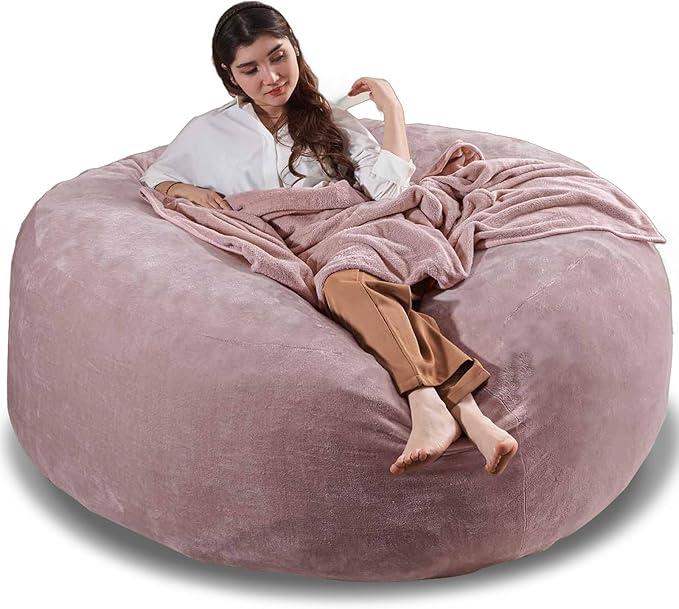 6FT,Oversized Bean Bag Chairs for Adults,Giant beanbag with Filler Included，Fluffy Memory Foam,Soft and Comfy Corduroy Fabric,Gaming Chairs Suitable for Living Room and Bedroom (Pink, 6 Foot)-CasaMuseHome