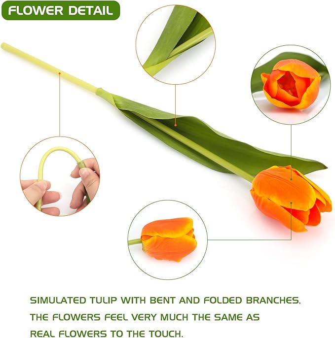 27pcs Colorful Artificial Flowers Tulips, Tulips with 1pc Plastic Vase, Fake Flowers Real Touch Flower 13.9", Christmas, Mother's Day, Easter, Valentine's Day, Family Kitchen, Wedding Decorations-CasaMuseHome