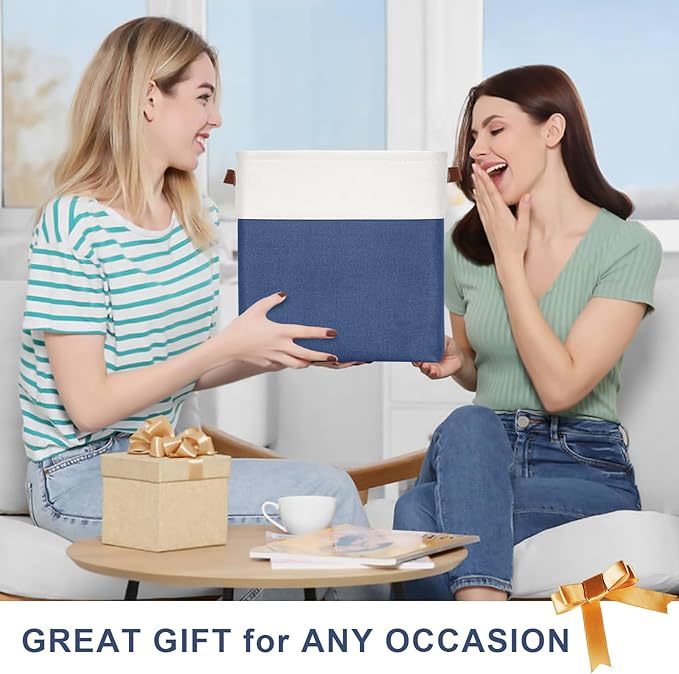 13x13 Cube Storage Bins, Collapsible Fabric Storage Box, 4 Pack Closet Baskets with Handles for Organizing, Shelf, Toys, Clothes, Home, Office, Nursery (NavyBlue&White)-CasaMuseHome