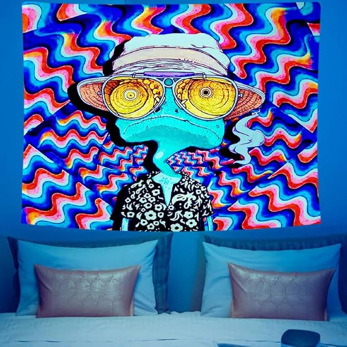 ADDWel Blacklight Frog Tapestry, Hippie Alien Tapestry Glow In The Dark, UV Reactive Black Light Upright Posters Wall Hanging for Bedroom Dorm Living Room Backdrop Decor-CasaMuseHome