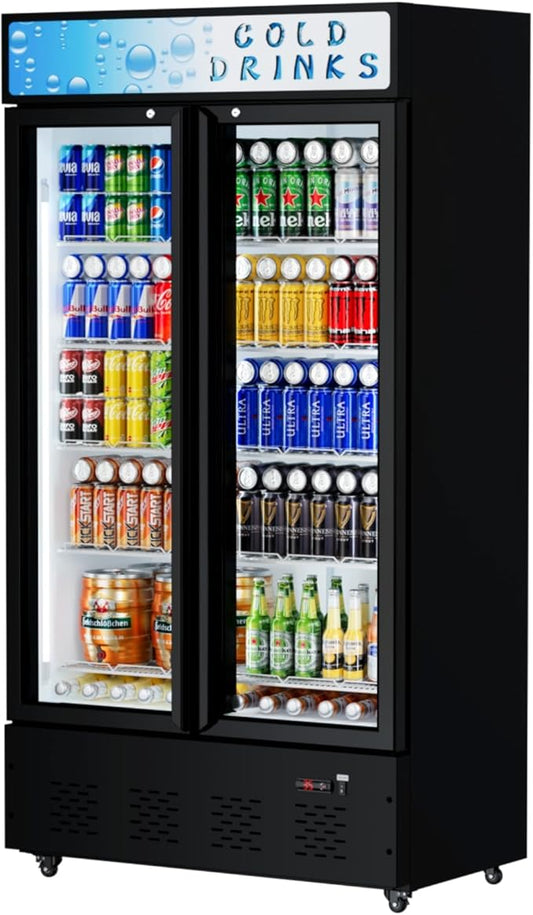 30 Cu.ft. Commercial Beverage Refrigerators Glass Door Refrigerator Upright Display Cooler with Soft LED Light and Adjustable Shelves for Restaurant Grocery Stores Home-CasaMuseHome