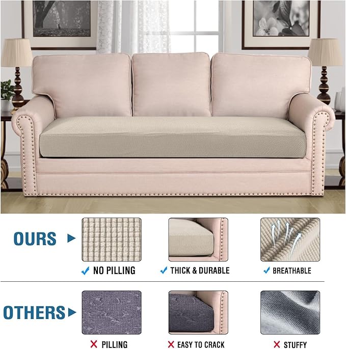 H.VERSAILTEX Super Stretch Individual Seat Cushion Covers Sofa Covers Couch Cushion Covers Slipcover Sets Thick Jacquard Textured Twill Fabric (1 Piece Sofa Cushion Cover, Island Fossi)-CasaMuseHome