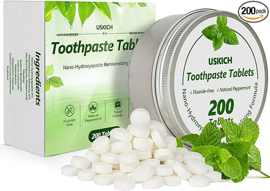 200 Pcs Toothpaste Tablets - Nano Hydroxyapatite Natural Whitening, Reduce Sensitivity,Fluoride & Plastic Free, Eco Friendly & Travel Mouthwash Tablets-CasaMuseHome