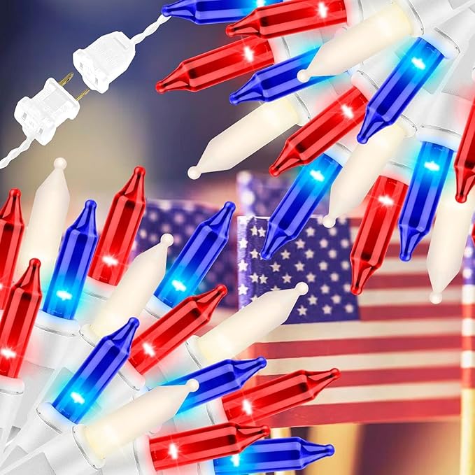 300LIGHTS(2*150L) RED WHITE and BLUE Extra-Bright With End Connectors Christmas Decorative Lights 19.44m UL Certified Mini String Light Set Waterproof for Home Garden Holiday Tree Party Patio-CasaMuseHome