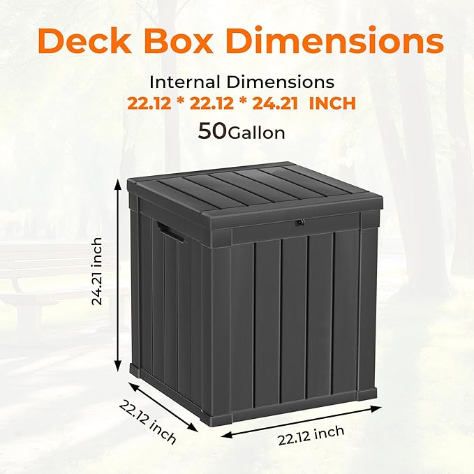 50 Gallon Double-Wall Resin Deck Box - Lockable Waterproof Outdoor Storage Box, 515bs Capacity & Doubles as Seating for Patio Furniture - Garden Tools, Pool Accessories (Black)-CasaMuseHome