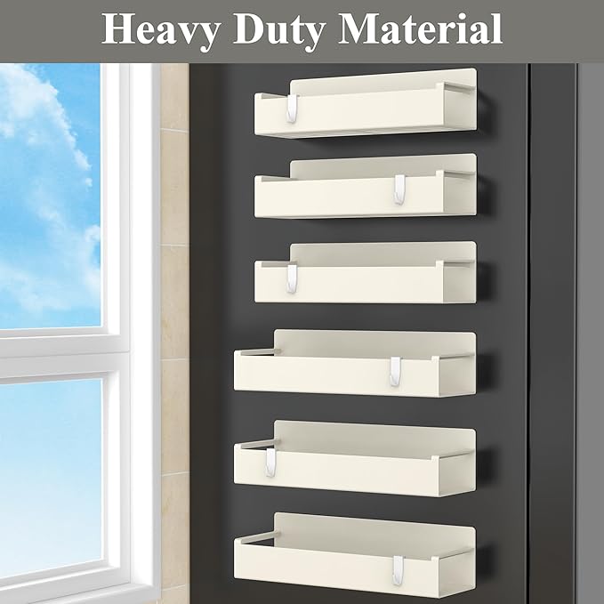 6 Pack Magnetic Spice Rack Organizer for Refrigerator and Oven, Cream White Fridge Organizers and Storage for Kitchen-CasaMuseHome