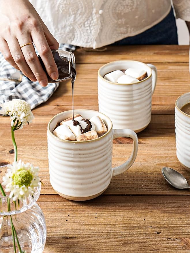 LE TAUCI Coffee Mugs 15 oz,Ceramic Mug Set, Coffee Cups for Latte, Hot Tea, Cappuccino, Mocha, Cocoa, Dishwasher Safe, Suit For Housewarming Wedding- 3.5 inch, Set of 4, Arctic White-CasaMuseHome
