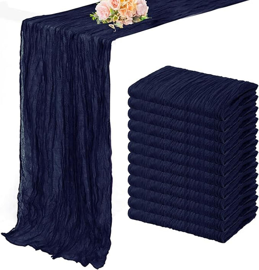 12 Pack Navy Blue Cheesecloth Table Runner 10FT Boho Fabric Rustic Cheese Cloth Table Runner for Wedding Bridal Shower Baby Shower Gauze Sheer Birthday Party Table Decorations 20 x 120 Inch Long-CasaMuseHome
