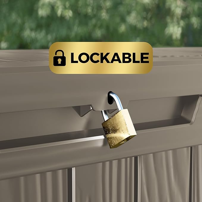 80 Gallon Lockable Resin Deck Box, Waterproof & UV-Resistant Outdoor Storage Box for Outdoor Cushion Storage, Garden Tools & Pool Accessories Storage, Gray-CasaMuseHome