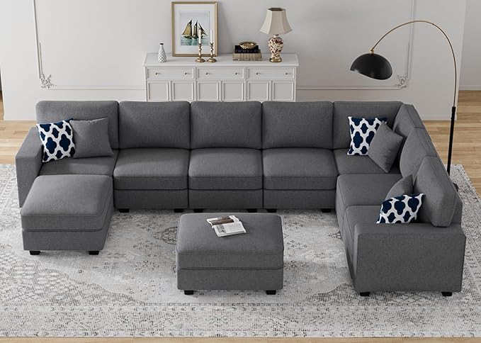 L Lengend Vansen Modular Sectional Sofa U Shaped Couch with Ottoman Modern Reversible Corner Sectional Couch for Living Room (Dark Grey, U Shaped Sofa-5)-CasaMuseHome