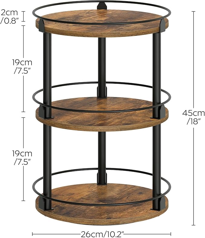 3-Tier Lazy Susan Organizer, Rotating Spice Rack, Spinning Organizer, Industrial Turntable Spice Rack Organizer for Cabinet, Kitchen Countertop, Pantry, Rustic Brown and Black SR23BR-CasaMuseHome
