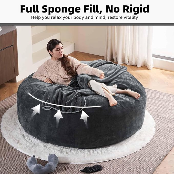 6FT,Oversized Bean Bag Chairs for Adults,Giant beanbag with Filler Included，Fluffy Memory Foam,Soft and Comfy Corduroy Fabric,Gaming Chairs Suitable for Living Room and Bedroom (Dark Gray, 6 Foot)-CasaMuseHome