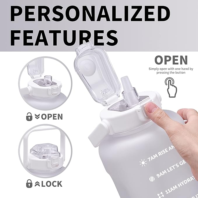 64oz,100oz,128oz Large Motivational Water Bottle with Time Marker, Leakproof & BPA Free Half Gallon Big Water Bottle with Straw Handle Tritan Frosted Water Jug for Gym,Fitness,Outdoor Sports-CasaMuseHome