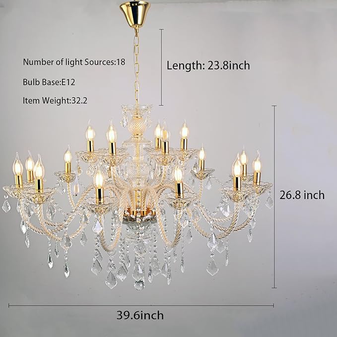 18-Light Double-Layer Crystal Chandelier for Living Room Gold Ceiling Pendant Light Fixtures with K9 Crystal Modern Luxury Lighting for Dining Room, Bedroom, Kitchen-CasaMuseHome