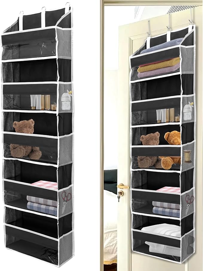 Over the Door Organizer with 5 Large Pockets and 10 Side Mesh Pockets Visible Closet Hanging Organizer Large Capacity Behind Door Storage Organizer for Home Office Bathroom Bedroom-CasaMuseHome