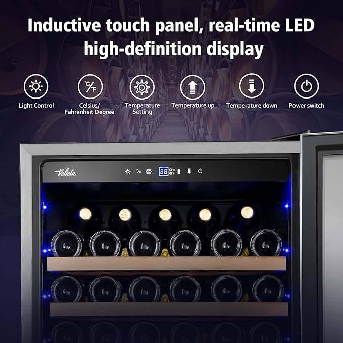 24 Inch Wine Cooler Refrigerator, 179 Bottles Professional Wine Cellars with Powerful Compressor,Quiet Operation and Elegant Design for The Wine Lovers-CasaMuseHome