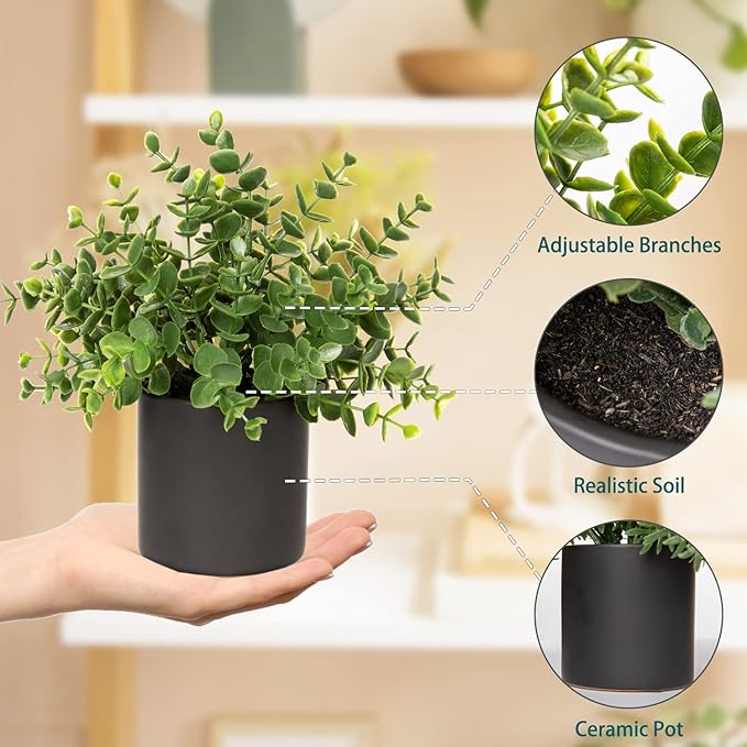 3 Pack Small Fake Plants for Shelf Decor Accents with Ceramic Pot Artificial Potted Plants for Rustic Farmhouse Decor Faux Plants Indoor Fake Potted Plants Artificial for Home Office Bookshelf Decor-CasaMuseHome