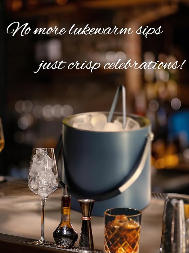 4L Ice Bucket with Silicone Lid, Scoop, Tongs & Strainer, Stainless Steel Double Wall Insulated Ice Buckets for Parties & Cocktail Bar, Outdoor Champagne Ice Container Bin, Navy-CasaMuseHome