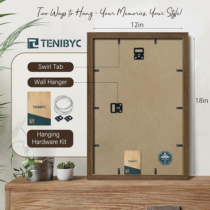 12x18 Poster Frame 3 Pack - Brown Woodgrain, Wood Poster Frame, HD Tempered Glass, Wall Gallery Picture Photo Frame-CasaMuseHome