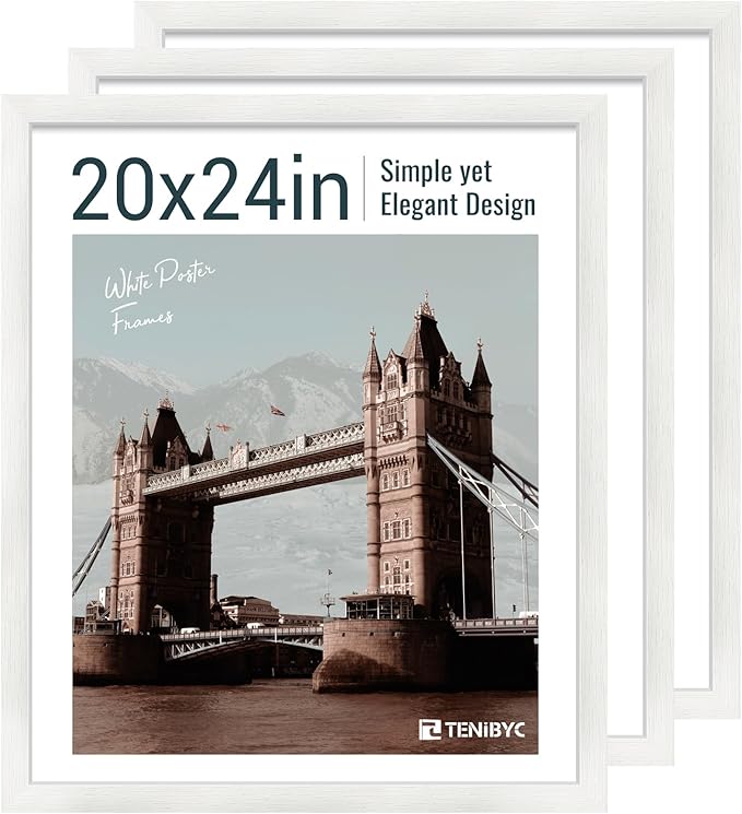 20x24 Picture Frame Set of 3, Textured White Solid Wood Poster Frame, Wall Gallery Frame-CasaMuseHome