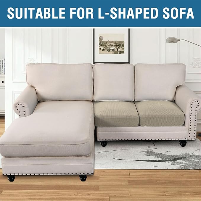 H.VERSAILTEX Super Stretch Individual Seat Cushion Covers Sofa Covers Couch Cushion Covers Slipcover Sets Thick Jacquard Textured Twill Fabric (2 Piece Medium Sofa Cushion Covers, Island Fossi)-CasaMuseHome