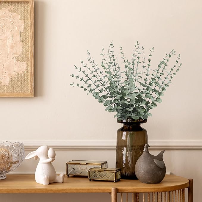 24Pcs Faux Eucalyptus Stems, 15" Artificial Eucalyptus Plants with White Frosted Coating, Fake Eucalyptus Decor Plastic Greenery Leaves for Wedding Bouquets Home Decor DIY Floral Arrangements-CasaMuseHome