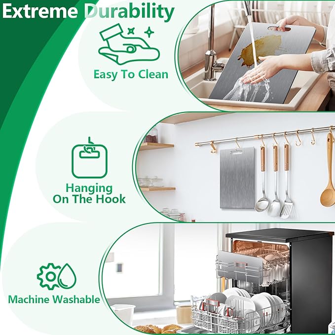 Titanium Cutting Boards for Kitchen [Set of 3], Double Sided Pure Titanium Cutting Board | Easy to Clean | Dishwasher Safe | Food-Grade Raw & Cooked Foods or Outdoor Camping Chopping Board-CasaMuseHome