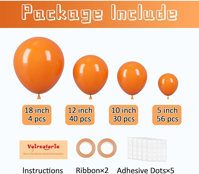 130pcs Orange Balloons Different Sizes 18" 12" 10" 5" Orange Matte Latex Balloons for Boys Girls Birthday Baby Shower Gender Reveal Wedding Gender Reveal Autumn Party Decorations-CasaMuseHome