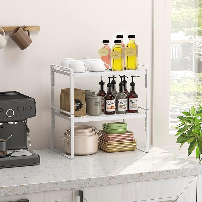 2 Pack Kitchen Countertop Organizer, Stackable Cabinet Shelf Organizer, 2 Tier Adjustable Kitchen Counter Shelves Riser For Pantry Cupboard Bathroom Organization And Storage, Desk Shelf,Spice Rack-CasaMuseHome