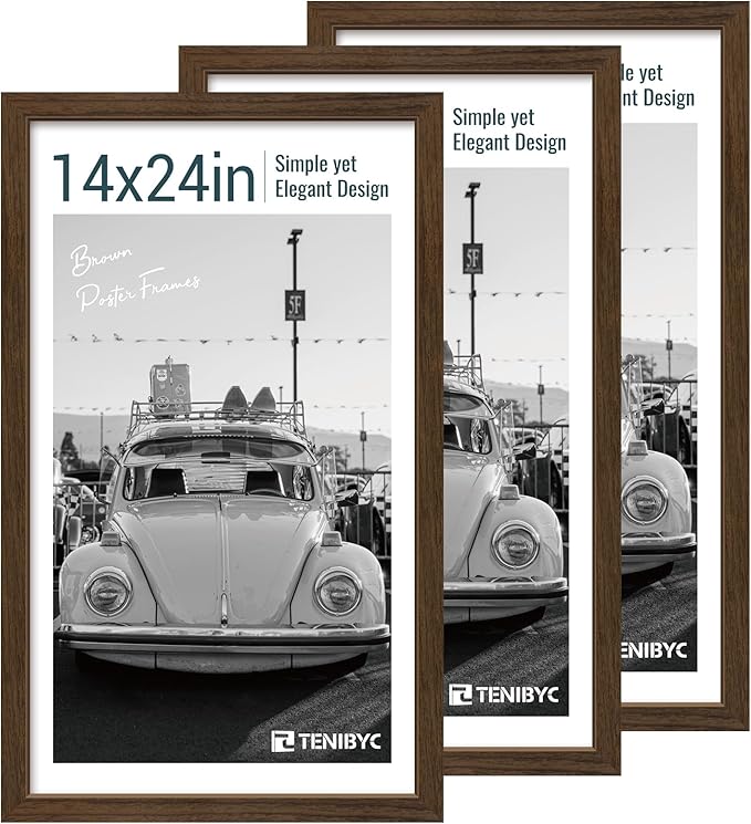 14x24 Picture Frame 3 Pack - Brown Woodgrain, Wood Poster Frame, Gallery Poster Frame - Wall Hanging-CasaMuseHome