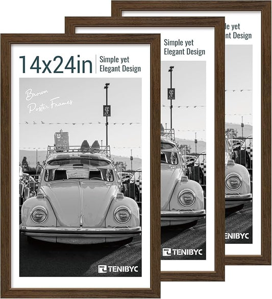 14x24 Picture Frame 3 Pack - Brown Woodgrain, Wood Poster Frame, Gallery Poster Frame - Wall Hanging-CasaMuseHome