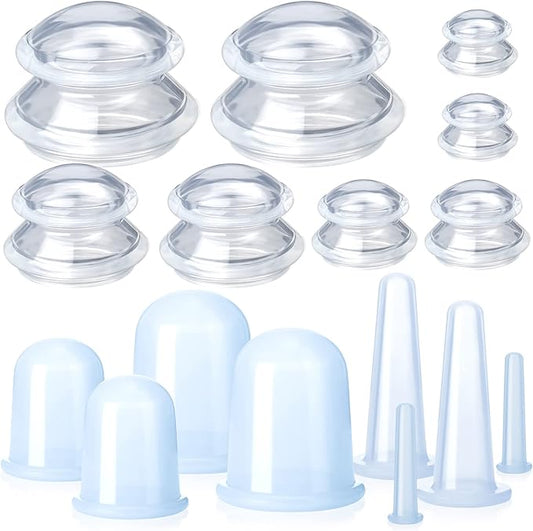 16 Pcs Silicone Cupping Therapy Set Anti Cellulite Cup Vacuum Suction Massage Cup Silicone Cupping Therapy Set for Cellulite Reduction Myofascial Release Massage Therapist Home Use (Clear)-CasaMuseHome