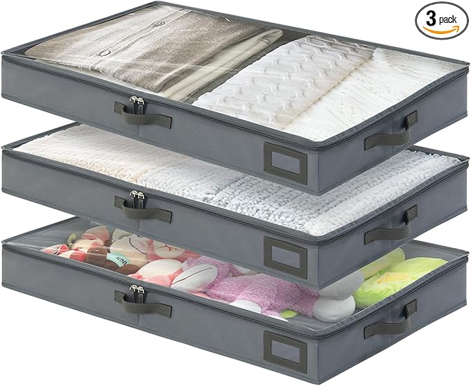 4-Inch Under Bed Storage Containers, Low Profile UnderBed Storage Organizer, Under Crib/Couch Storage Box for Seasonal Clothing, Sweaters, Shoes, Blankets, Wrapping Paper, Sheets & Toys 33"L×17"W×4"H-CasaMuseHome