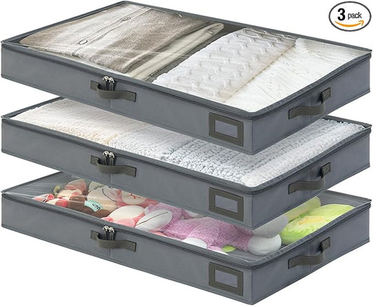 4-Inch Under Bed Storage Containers, Low Profile UnderBed Storage Organizer, Under Crib/Couch Storage Box for Seasonal Clothing, Sweaters, Shoes, Blankets, Wrapping Paper, Sheets & Toys 33"L×17"W×4"H-CasaMuseHome