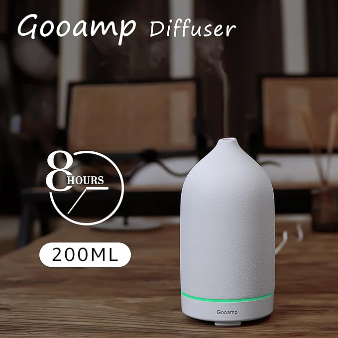 200ML Ceramic Essential Oil Diffuser - Ultrasonic Aromatherapy & Humidifier with 7-Color LED Lights, Auto Shut-Off, White, 1H/3H/6H Timer | Scent for Home,Office,Yoga-CasaMuseHome