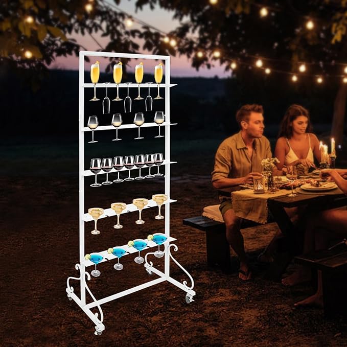 40 Slots Champagne Holder Stand for Party, Wine Glass Display Wall Holder, Stable Wine Glass Stemware Rack for Bar, Wedding, Party (White)-CasaMuseHome