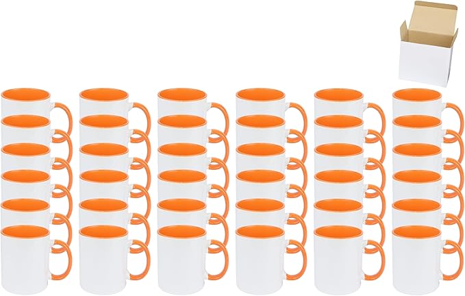11oz White Ceramic Sublimation Coffee Mug in White Gift Box, Orange, Case of 36-CasaMuseHome