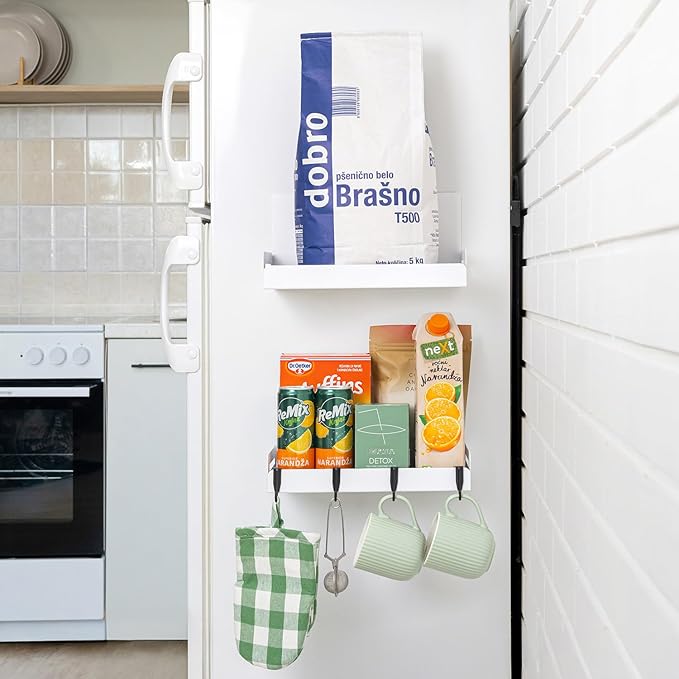 2-Pack Magnet Spice Rack For Refrigerator, White Magnetic Shelves for Classroom, 6" Deep Magnetic Shelf for Fridge Kitchen and Garage Tools Organizing, Heavy Duty 20LB Capacity-CasaMuseHome