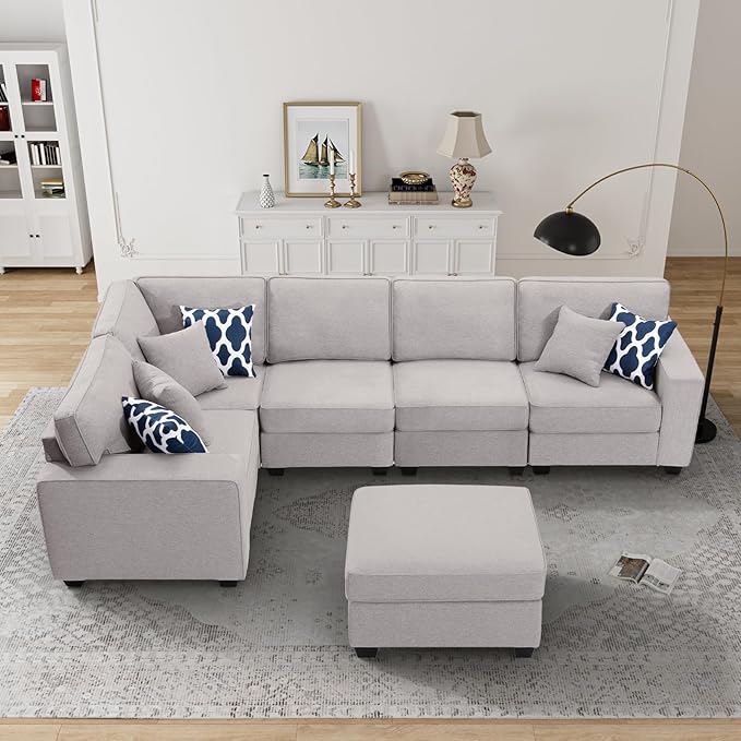 L Lengend Vansen Modular Sectional Sofa U Shaped Couch with Ottoman Modern Reversible Corner Sectional Couch for Living Room (Light Grey, U Shaped Sofa-1)-CasaMuseHome