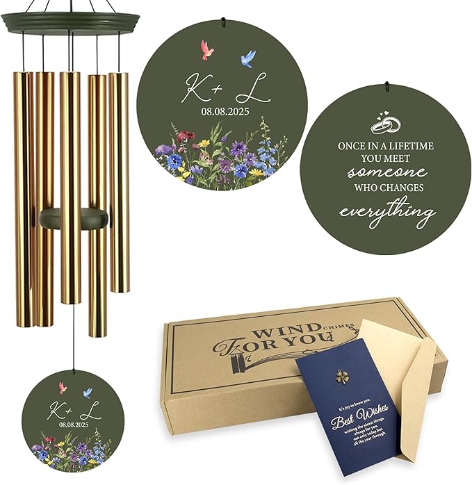 2025 Wedding Wind Chimes for Couple, Deep Tone Personalized Wind Chime, Wedding Gifts for Couples, Customized Windchime for Husband/Wife-CasaMuseHome