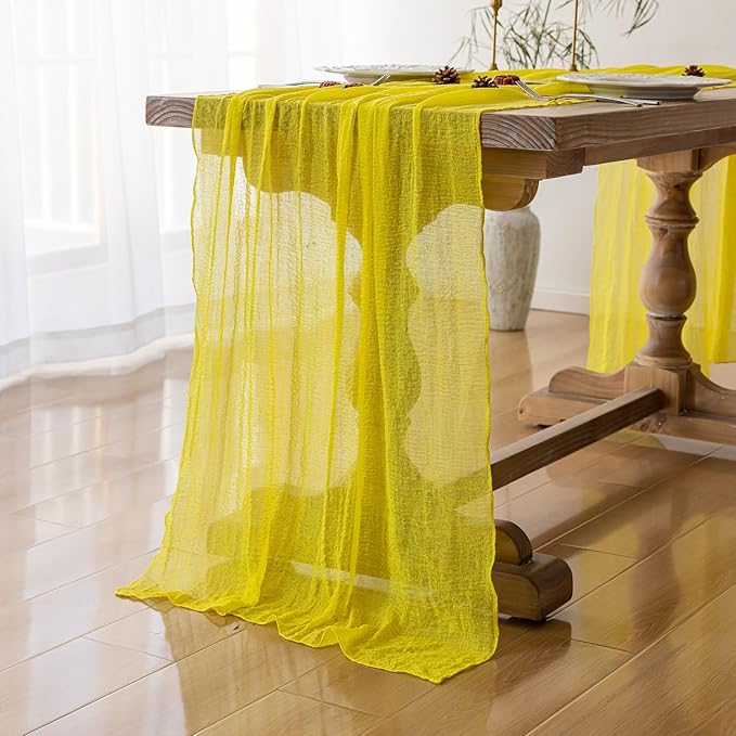 6pcs Yellow Gauze Rustic Cheesecloth Table Runner 120 Inch 10 FT for Wedding Baby Shower Bridal Shower Birthday Engagement Garden Outdoor Party Long Sheer Boho Decorations-CasaMuseHome