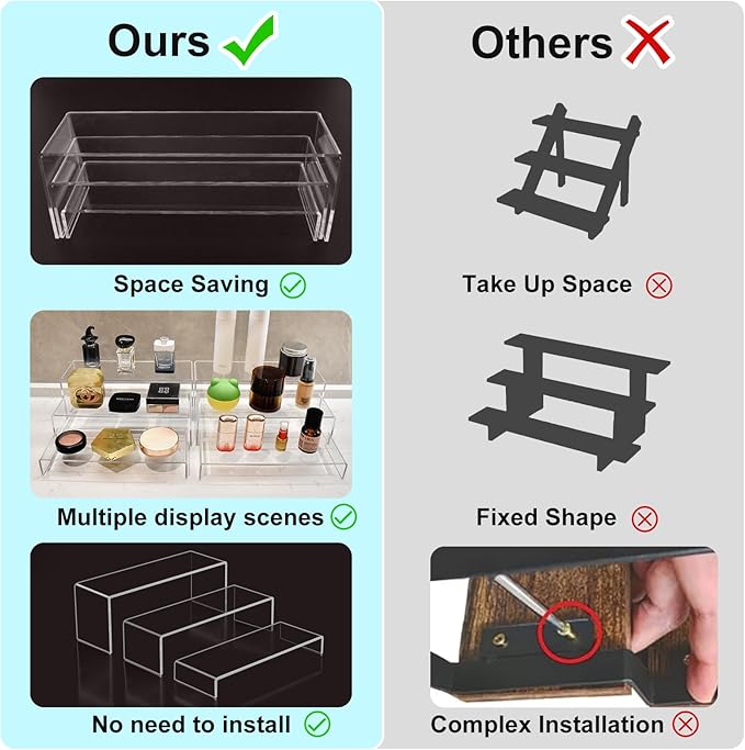 Acrylic Display Risers,12'' Large Display Stands, Thickened to 0.2''(5mm) Stackable Acrylic Shelves for Perfume Display, Clear Risers for Cupcake Stand,Pop Figurines,Tumbler,Food (Clear, 6PCS)-CasaMuseHome