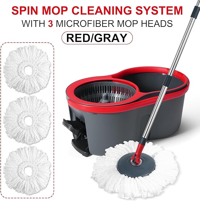 360° Spin Mop and Bucket Set Cleaning System,Mop and Bucket with Wringer Set for Home,Wet Dust Mop for Floor Cleaning with 4 Mop Heads-CasaMuseHome