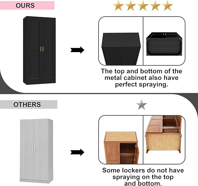 71" Storage Cabinet, Metal Pantry Cabinet, Kitchen Pantry Storage Cabinets with Doors and 4 Shelves for Laundry Room, Living Room, Dinning Room, Assembly Required, Black-CasaMuseHome