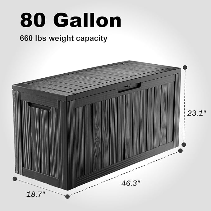 80 Gallon Deck Box Large Outdoor Storage for Patio Furniture,Outdoor Cushions,Garden Tools and Pool Supplies,Waterproof,Resin,Lockable(Black) (Black, 80 Gallon)-CasaMuseHome