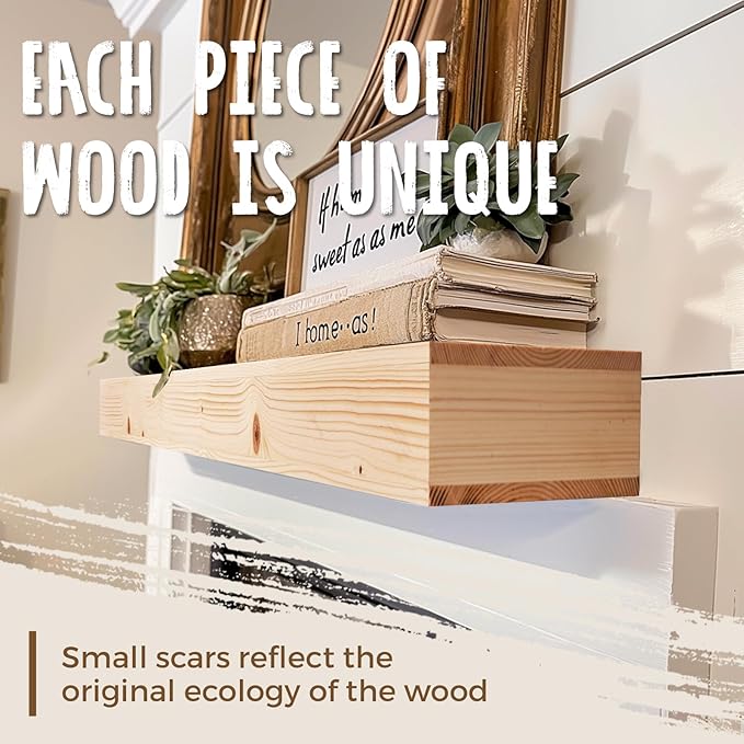 60x8x3 Fireplace Mantel - Handcrafted Hollow Rustic Solid Wood Wall Mounted Floating Shelf - DIY Color - with Invisible Heavy Duty Wood Bracket-CasaMuseHome