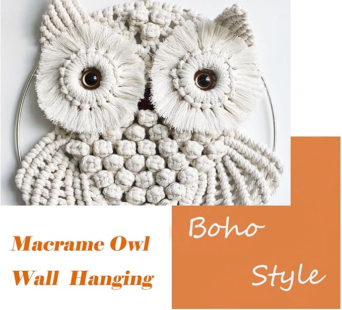 Achart Owl Macrame Wall Hanging-Hand Woven Boho Tapestry-Macrame Wall Decor -Owl Decor for Bedroom, Living Room, Nursery (Beige-Small)-CasaMuseHome