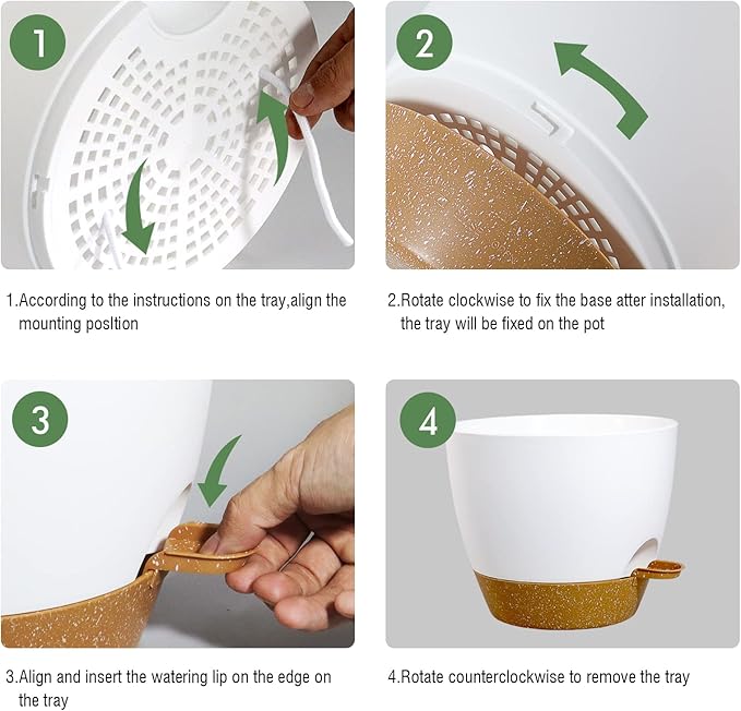 8 inch Hanging Planters, 2 Pack Self Watering Hanging Pots with 20oZ Deep Reservoir for Indoor Outdoor Plants Flowers, White with Brown-CasaMuseHome