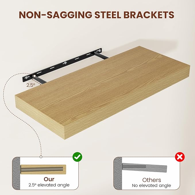 12 Inch Deep Floating Shelves 48 inch Long, 48 x 12 Wide Wall Shelves with Invisible Brackets, Heavy Duty Shelf for Bedroom Bathroom Living Room Kitchen Office Home Decor, Modern Shelf Set of 2, Oak-CasaMuseHome